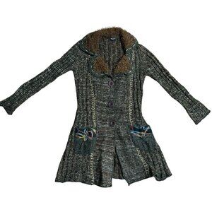 Y2K Sacred Threads Women's S Knit Coatigan Duster Sweater Cardigan  Faux Fur